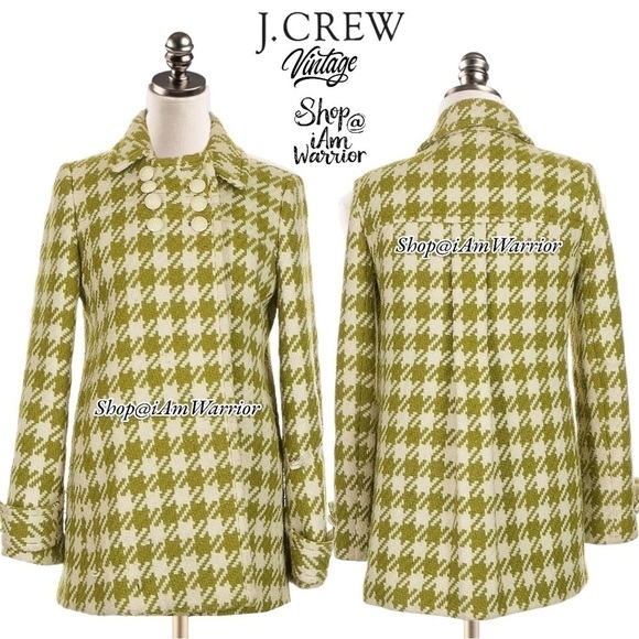 J.Crew rare vintage apple green houndstooth peacoat *shop@iamwarrior - Picture 2 of 9